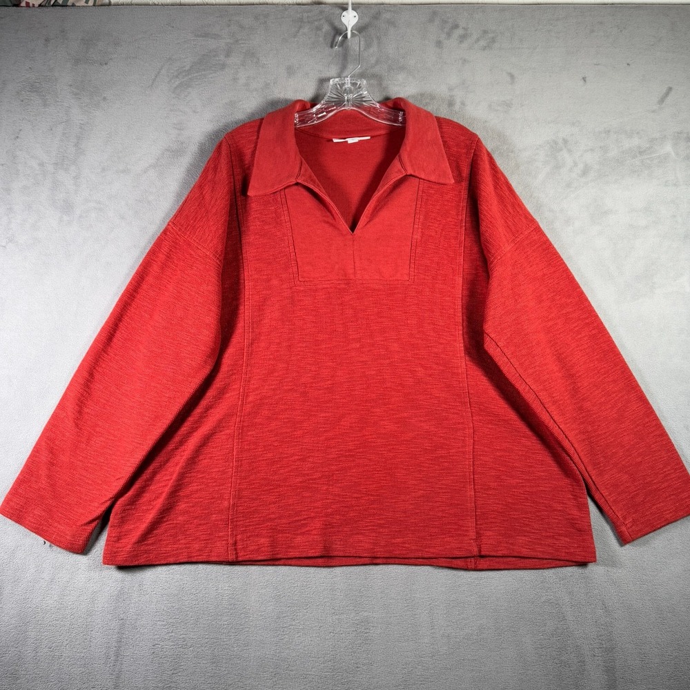 Pure Jill‎ Sweater Womens XL Red Cotton Pullover Collared Minimal Lagenlook